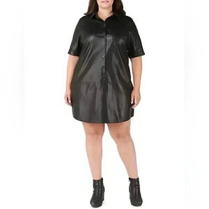 NWT Dex Plus vegan leather black button down shirt dress 3x